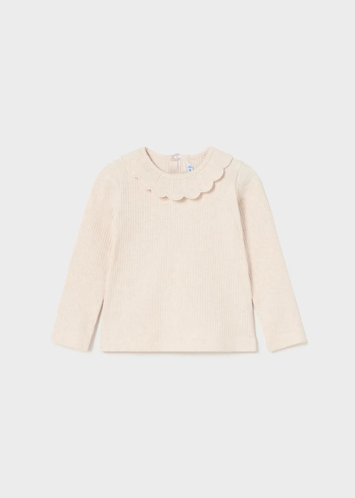 Cream Ribbed Ruffle Neck Shirt
