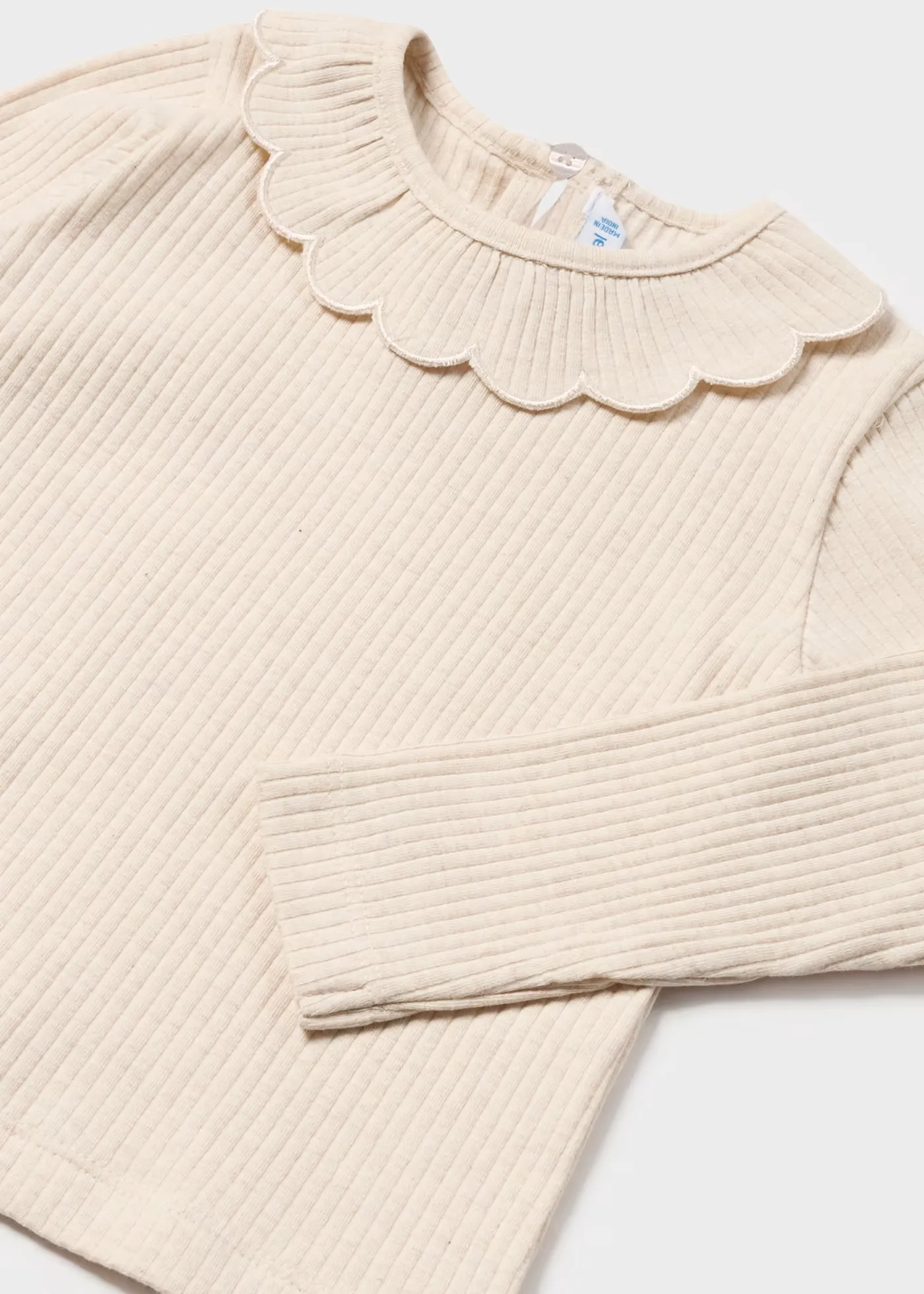 Cream Ribbed Ruffle Neck Shirt