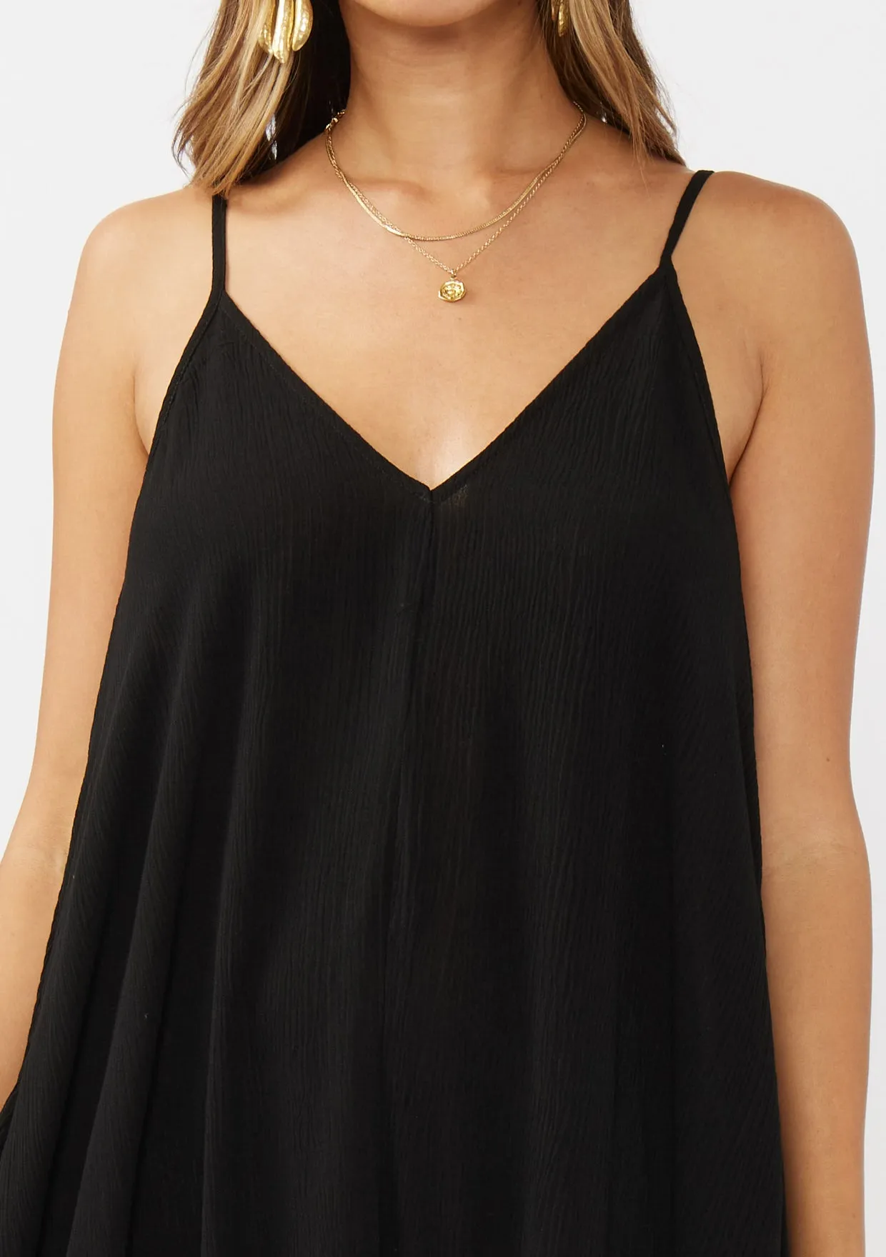 Crinkled Rayon Gauze Sleeveless V-Neck Maxi Dress