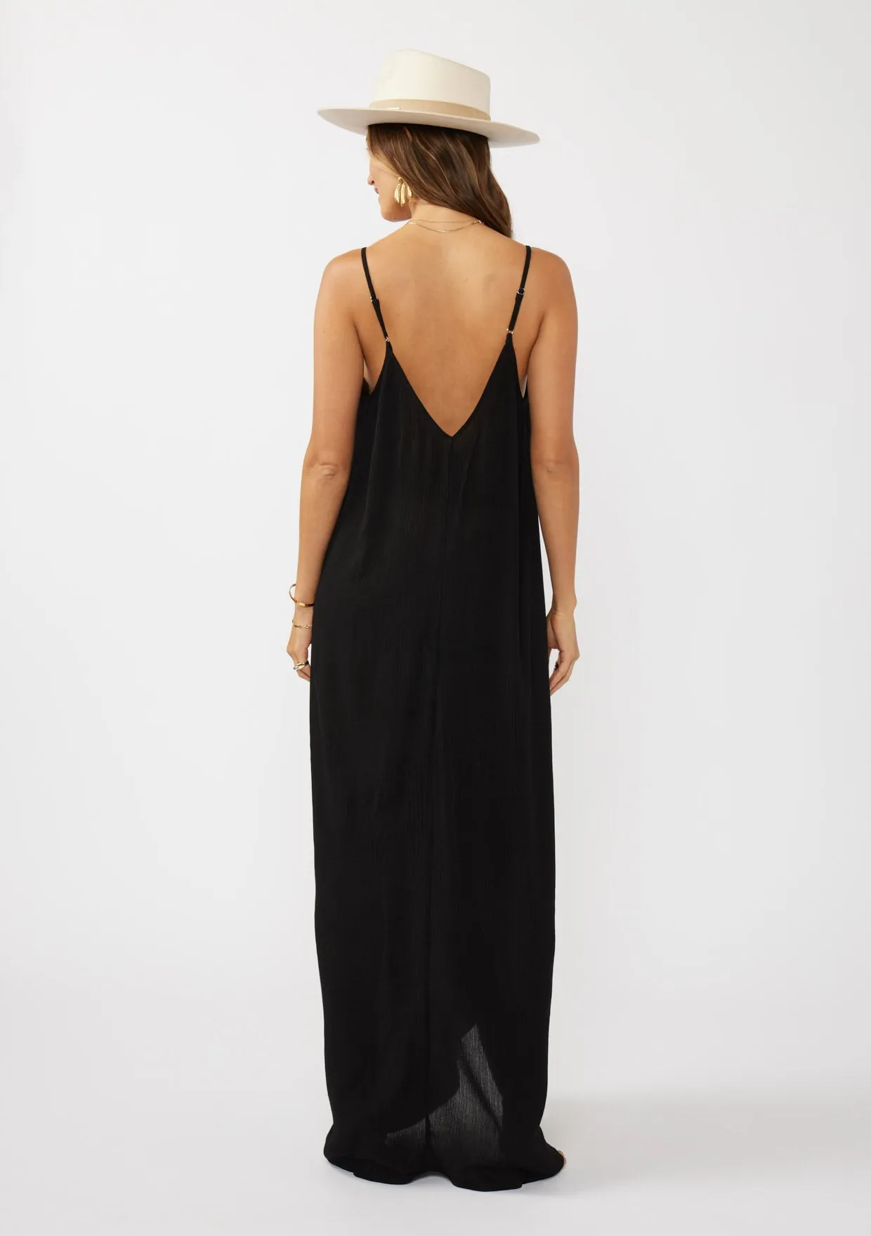 Crinkled Rayon Gauze Sleeveless V-Neck Maxi Dress
