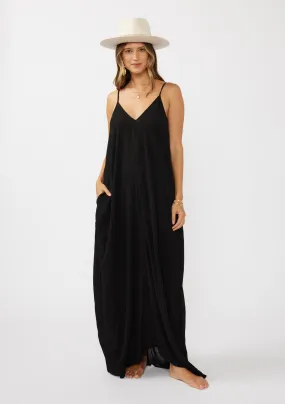 Crinkled Rayon Gauze Sleeveless V-Neck Maxi Dress