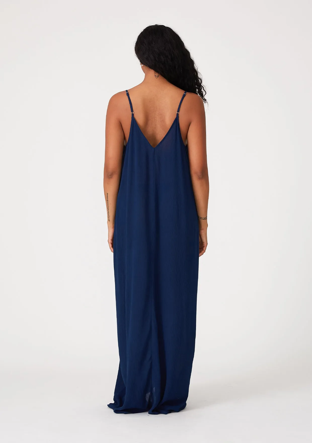 Crinkled Rayon Gauze Sleeveless V-Neck Maxi Dress