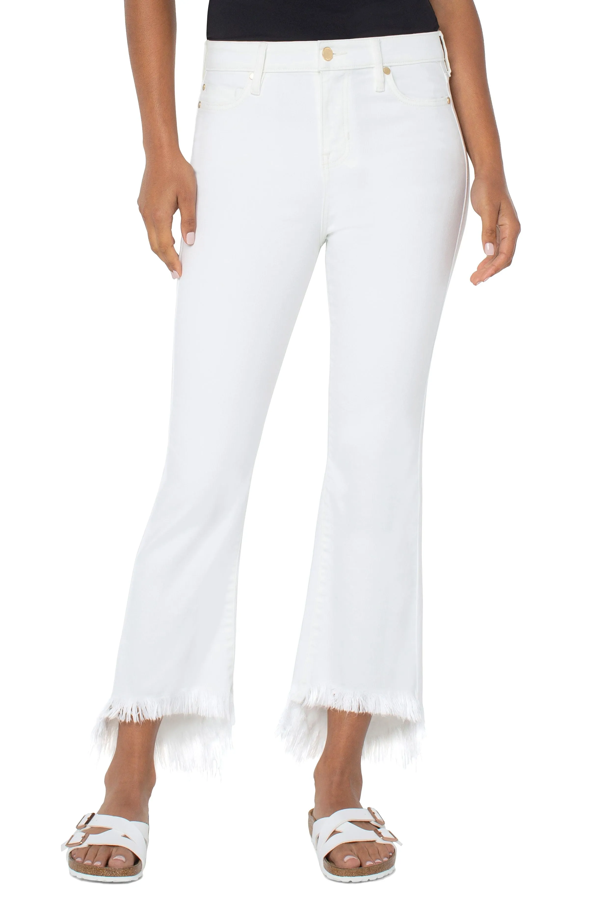 Crop Flare Hi Low Frey Hem Jeans