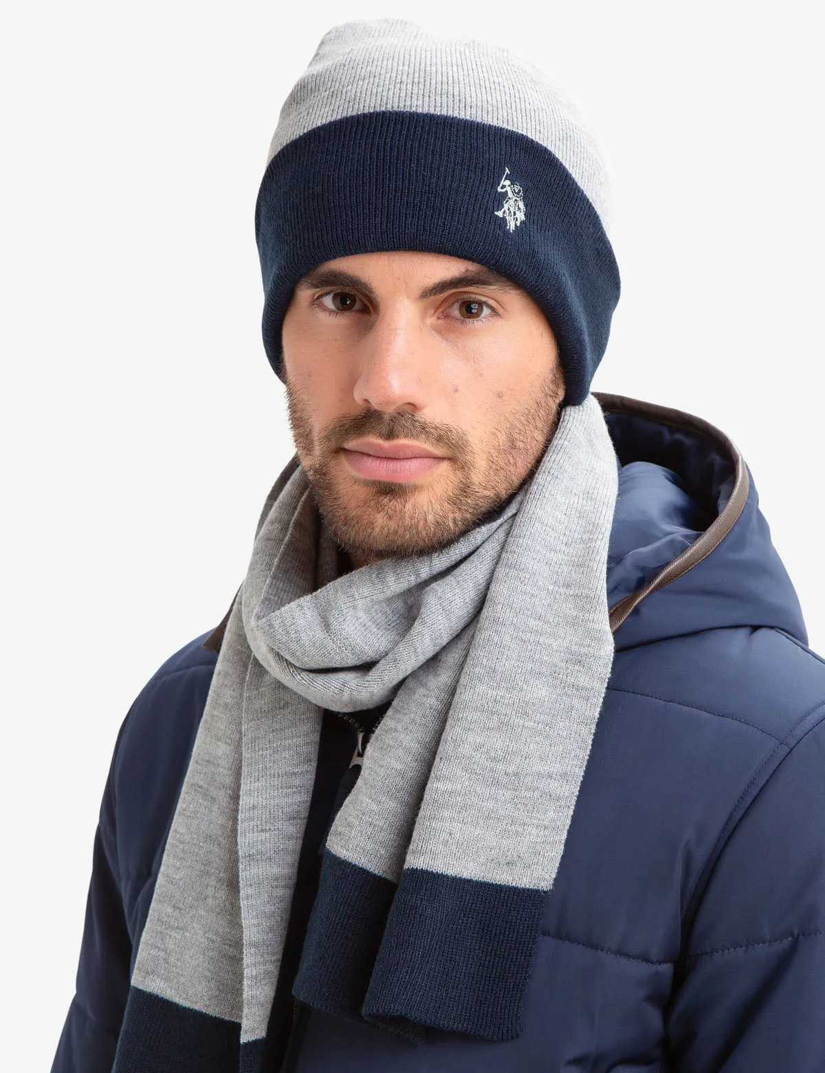 CUFF KNIT REVERSIBLE BEANIE AND SCARF SET