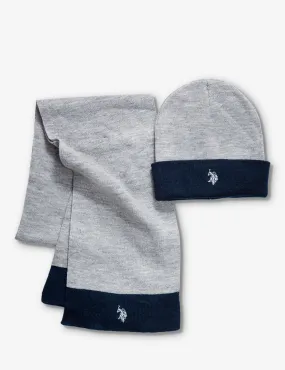 CUFF KNIT REVERSIBLE BEANIE AND SCARF SET