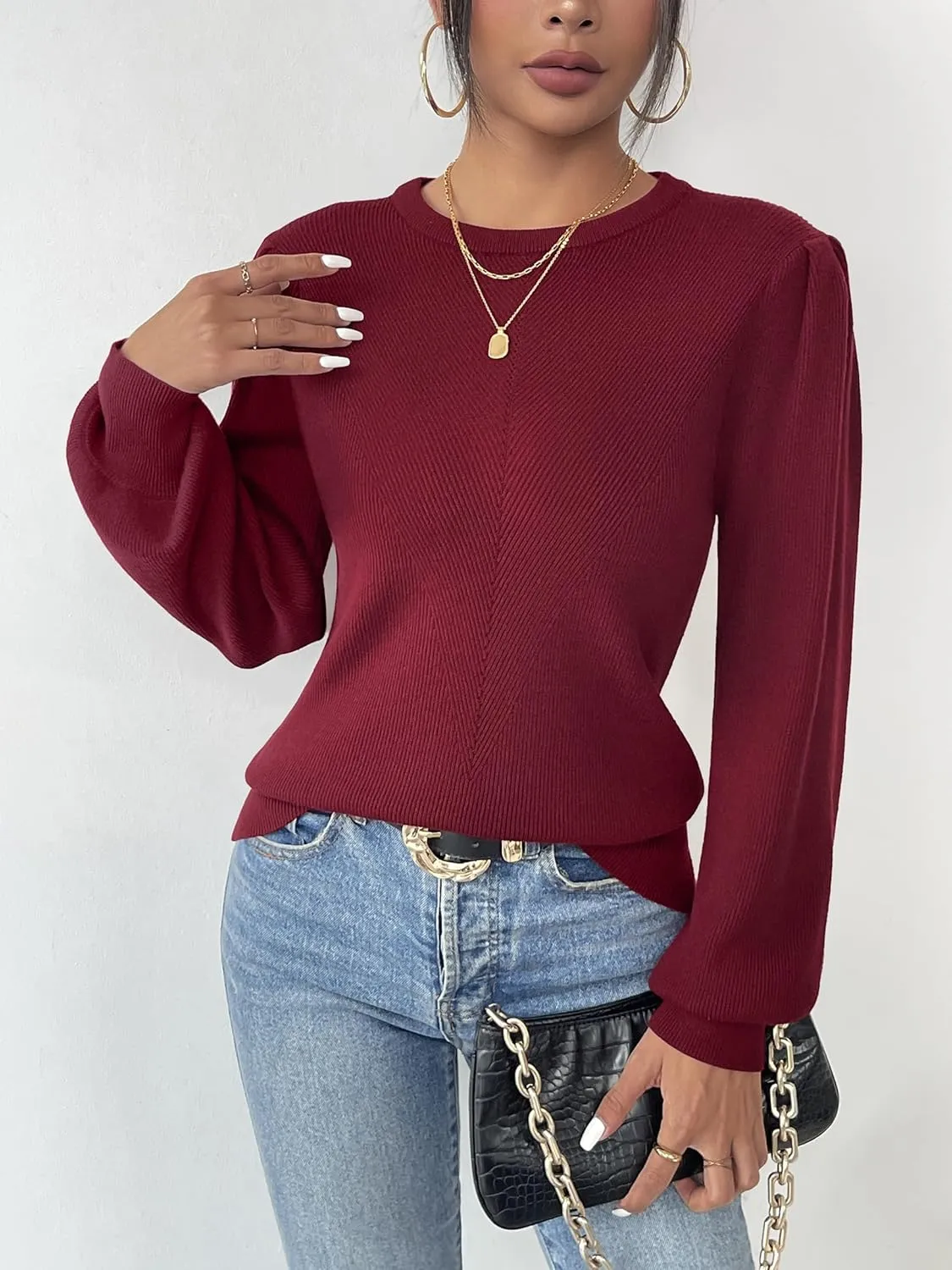 (DE Only) Zeagoo Women's Pullover Knitted Pullover Crew Neck Tops