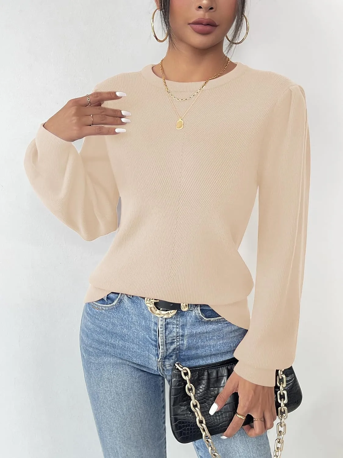(DE Only) Zeagoo Women's Pullover Knitted Pullover Crew Neck Tops