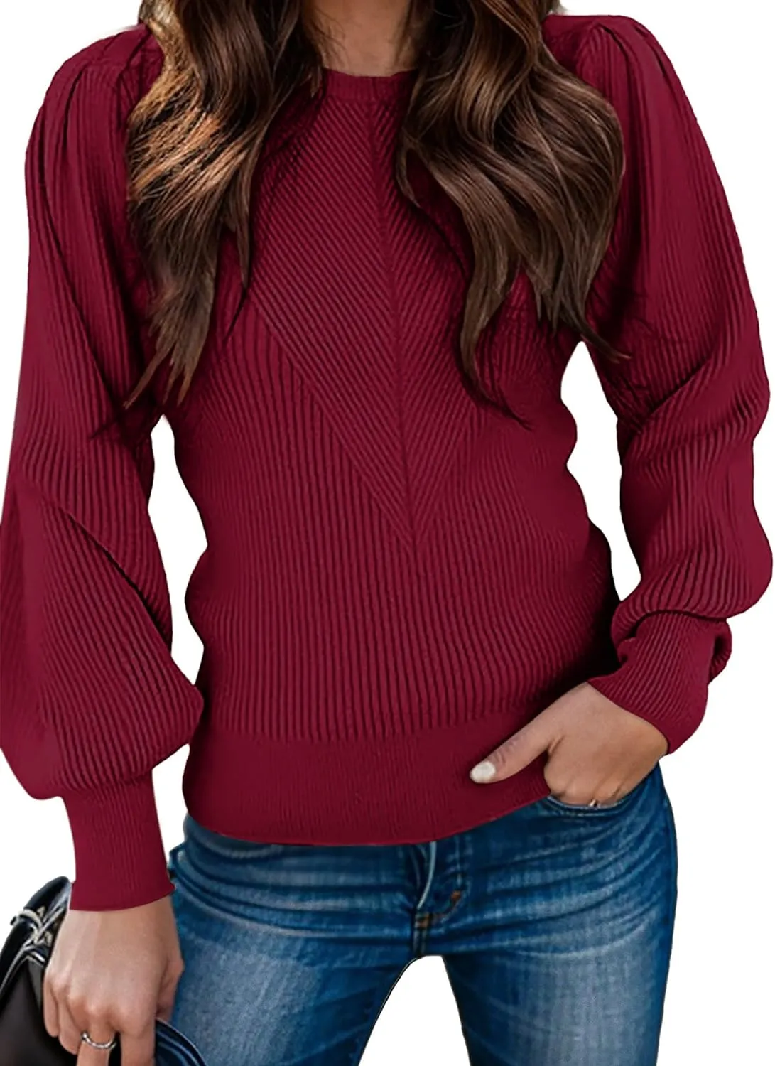 (DE Only) Zeagoo Women's Pullover Knitted Pullover Crew Neck Tops