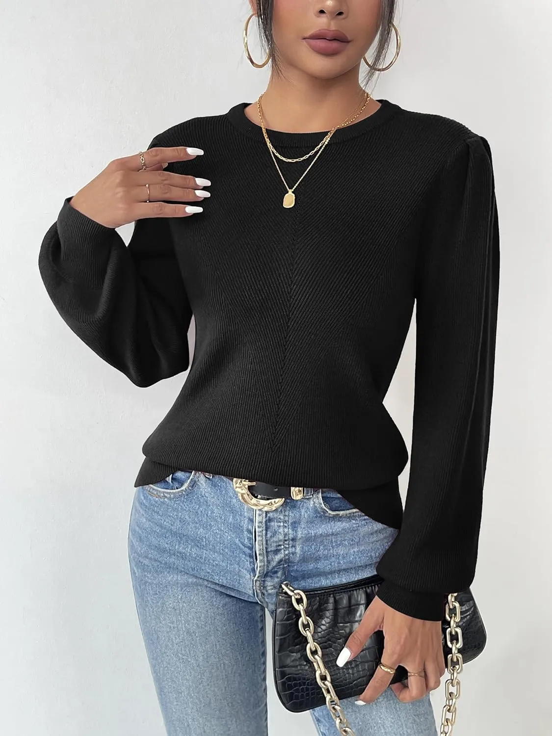 (DE Only) Zeagoo Women's Pullover Knitted Pullover Crew Neck Tops