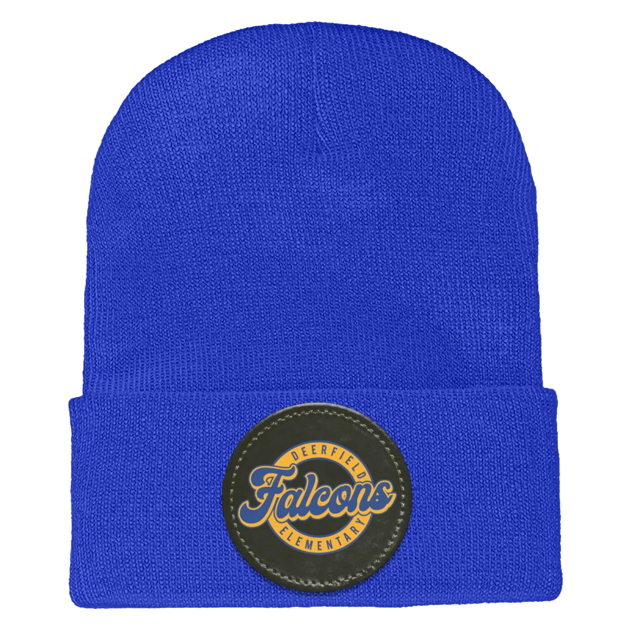 Deerfield STUDENT Spirit Wear-1501 Yupoong Adult Cuffed Knit Beanie - Circle Patch
