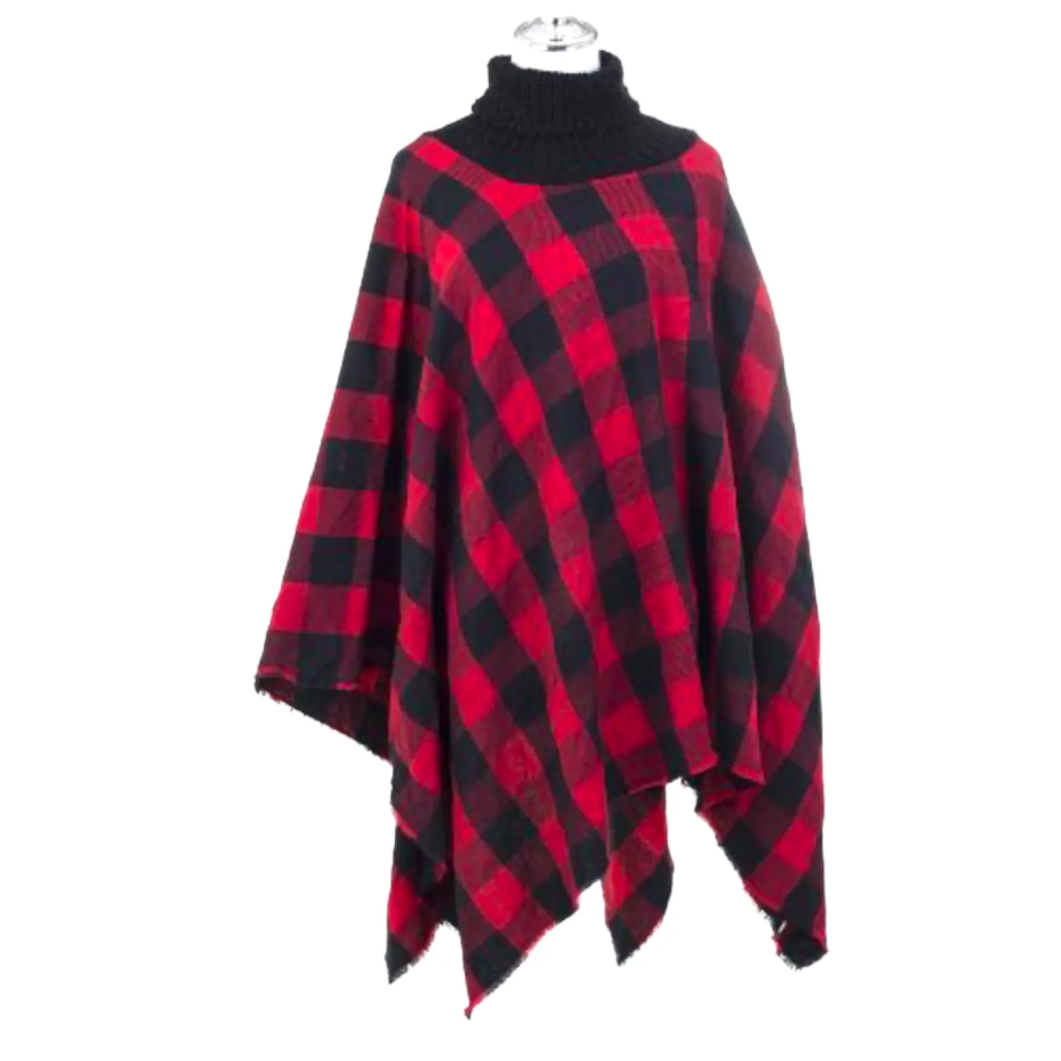 Deia Multi Checks Poncho Shawl with Neckwarmer