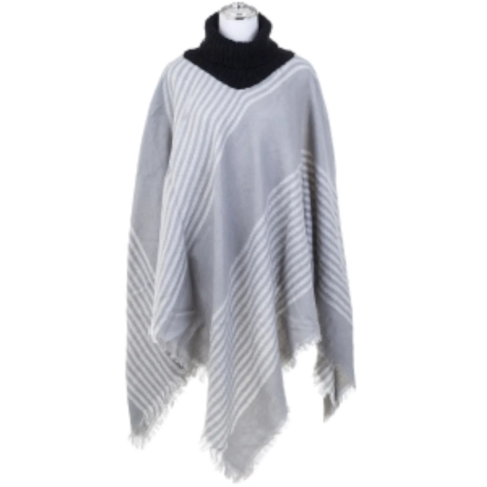 Deia Multi Checks Poncho Shawl with Neckwarmer