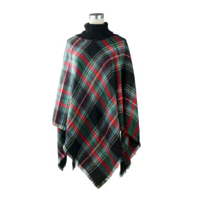 Deia Multi Checks Poncho Shawl with Neckwarmer