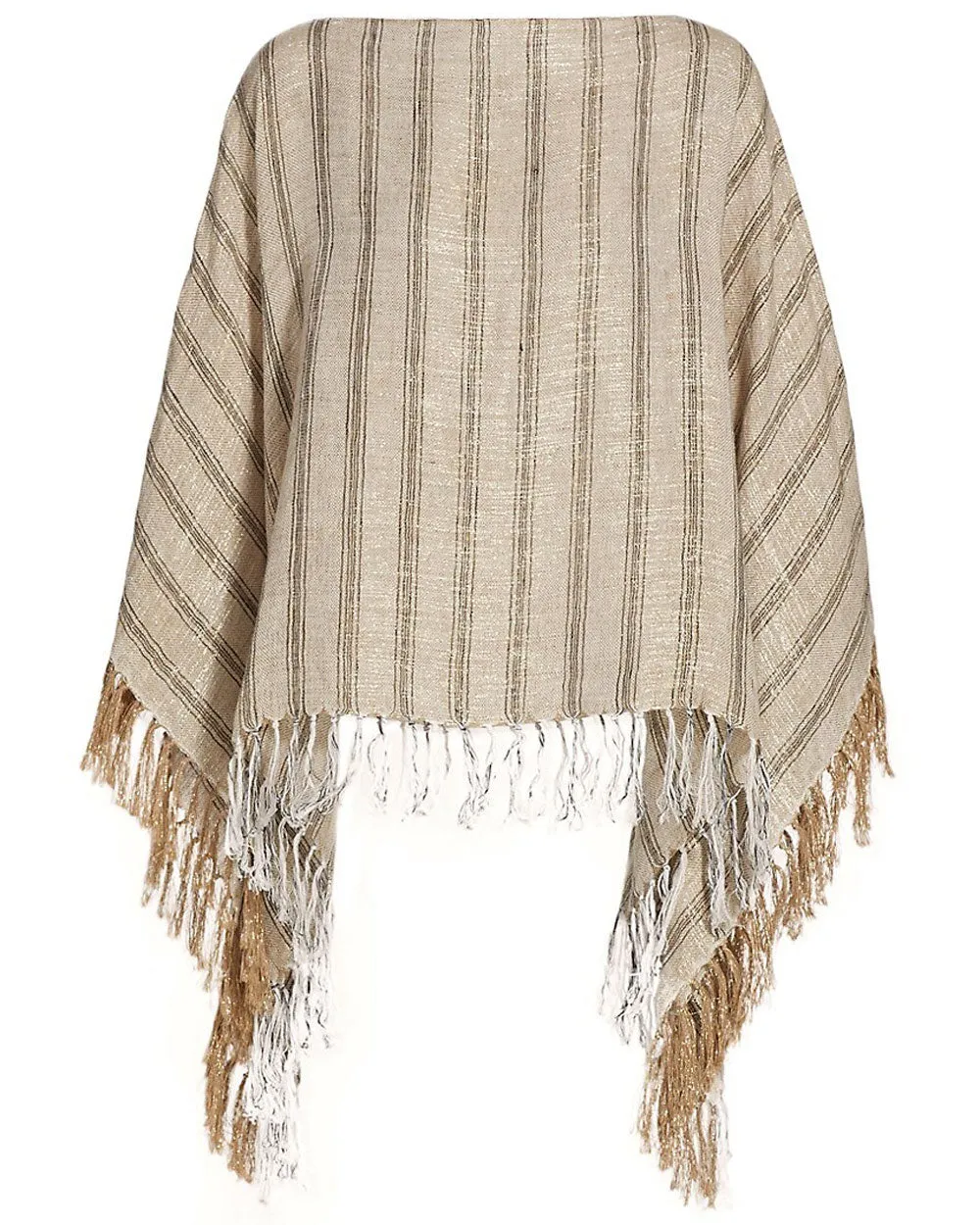 Desert Stripe Linen Fringe Poncho