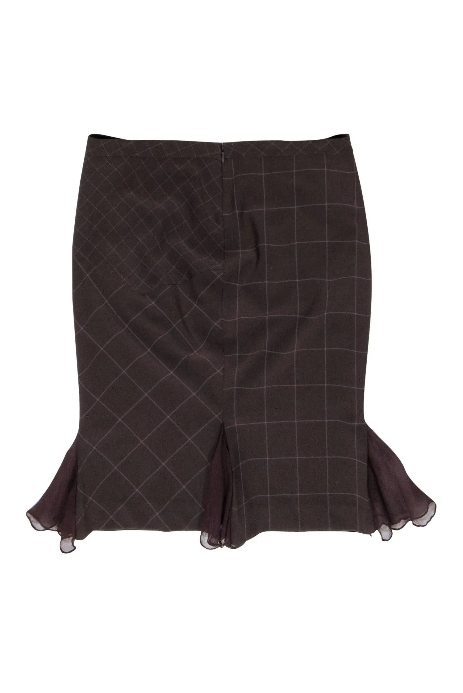 Diane von Furstenberg - Brown & Purple Plaid Pencil Skirt w/ Flounce Hem Sz 6