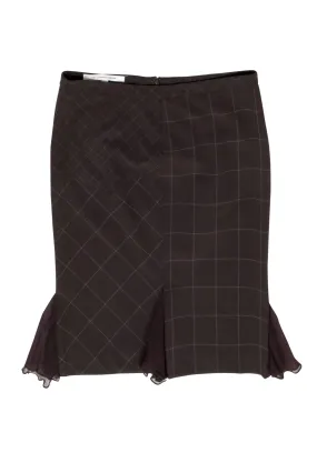 Diane von Furstenberg - Brown & Purple Plaid Pencil Skirt w/ Flounce Hem Sz 6