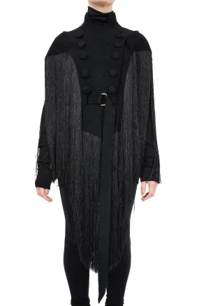 Double Breasted Fringe Poncho