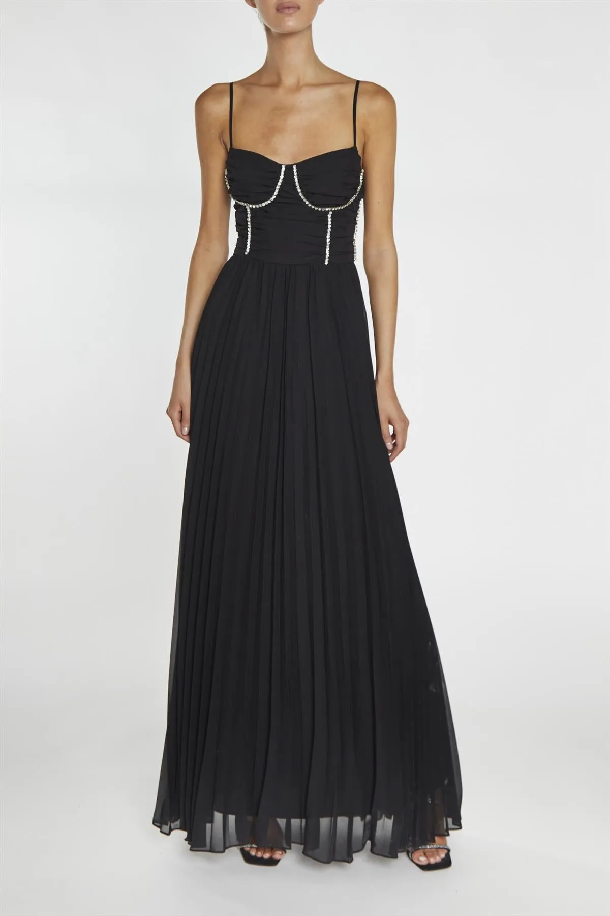 Elaina Black Diamante Trimmed Bust Maxi Dress
