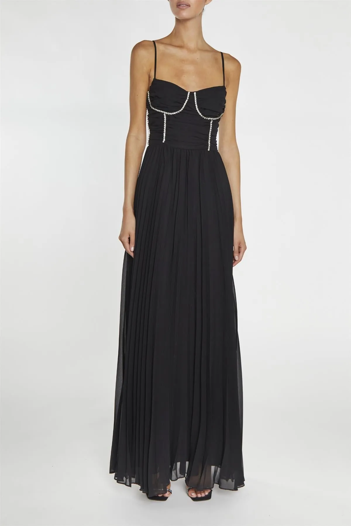 Elaina Black Diamante Trimmed Bust Maxi Dress
