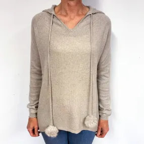 Fawn Beige Cashmere Pom Pom Hoodie Jumper Medium