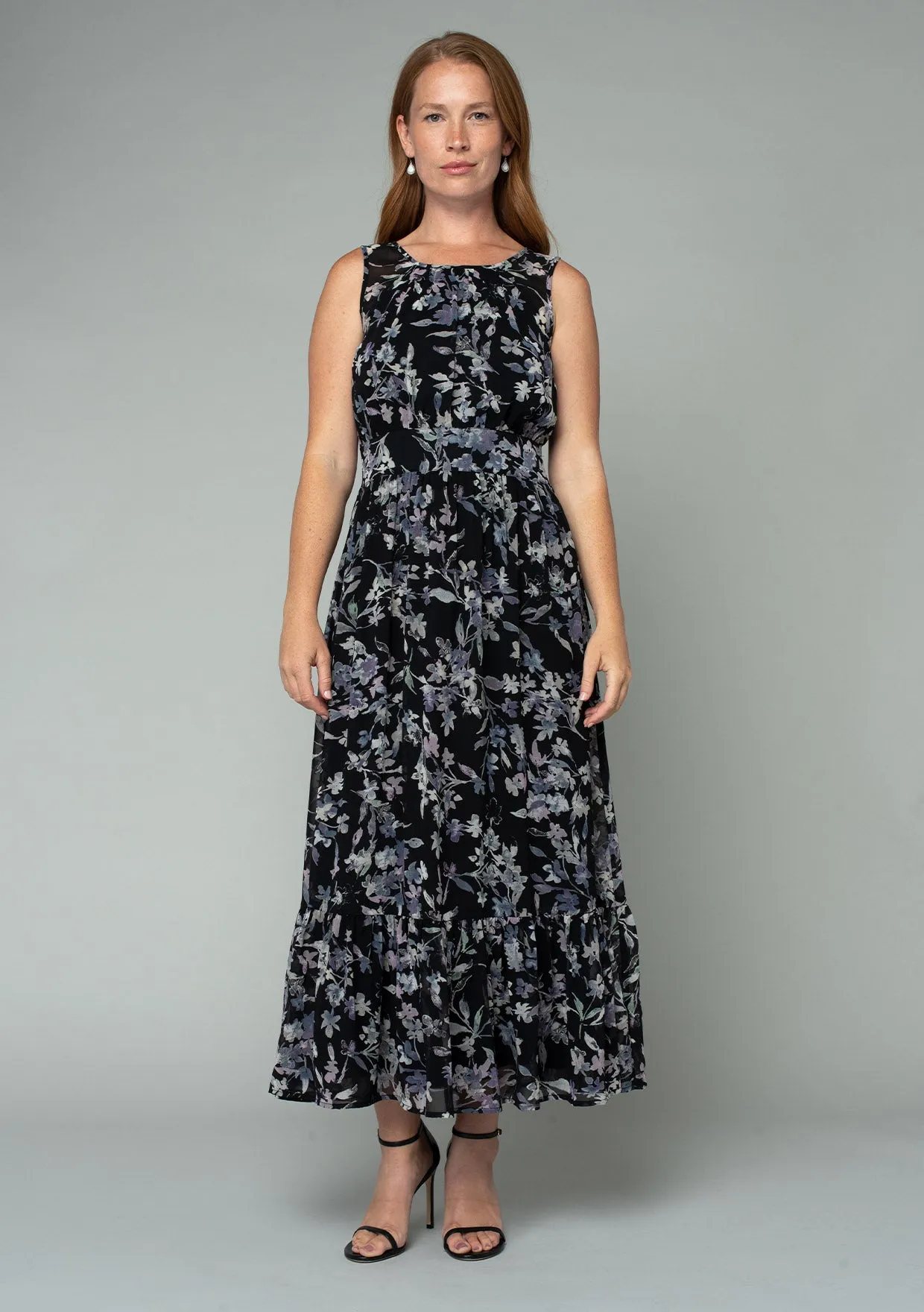 Floral Sleeveless Round Neck Open Back Maxi Dress