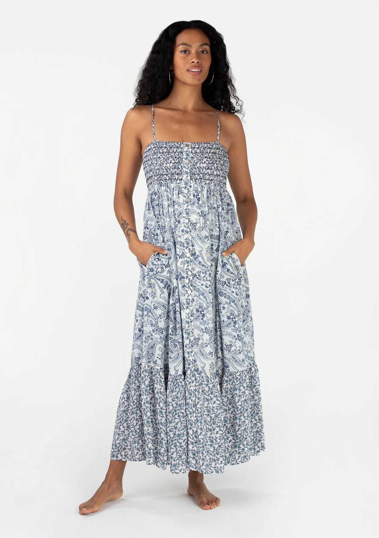 Floral Spaghetti Strap Smocked Maxi Dress