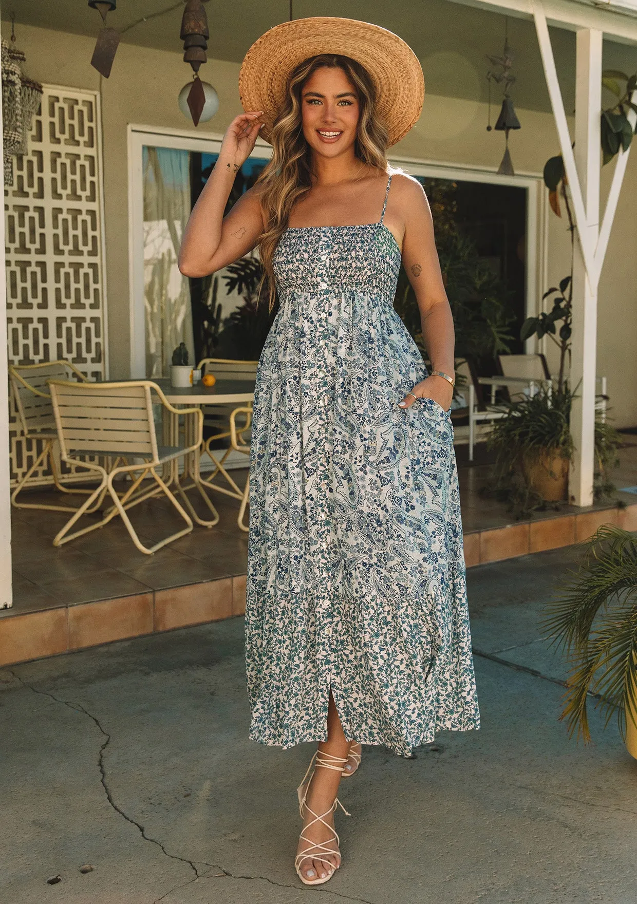 Floral Spaghetti Strap Smocked Maxi Dress
