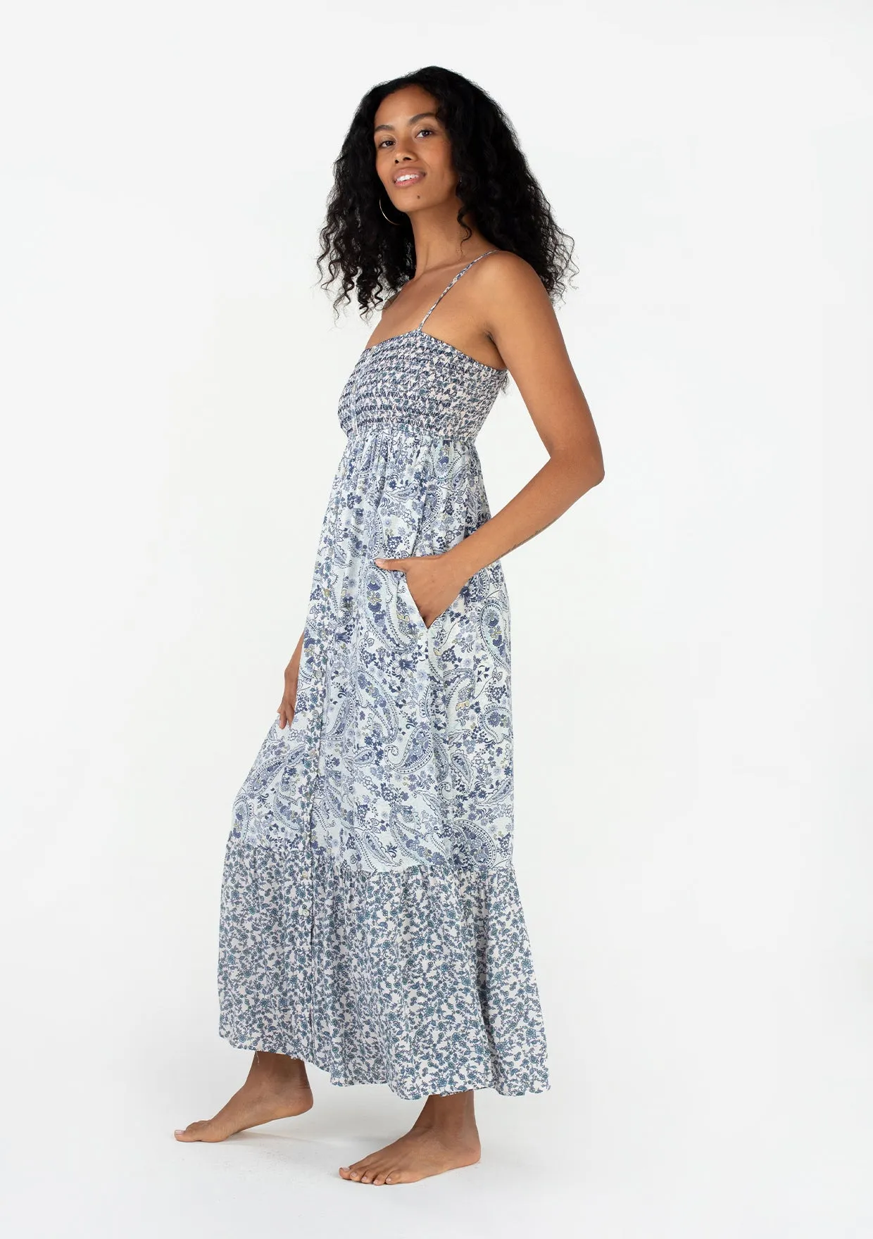 Floral Spaghetti Strap Smocked Maxi Dress
