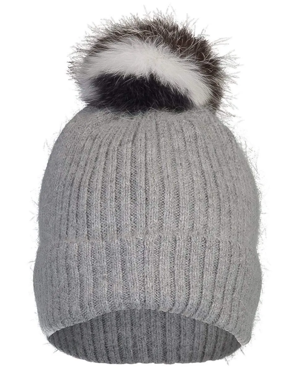 Fox Pompom Knit Hat - Gris
