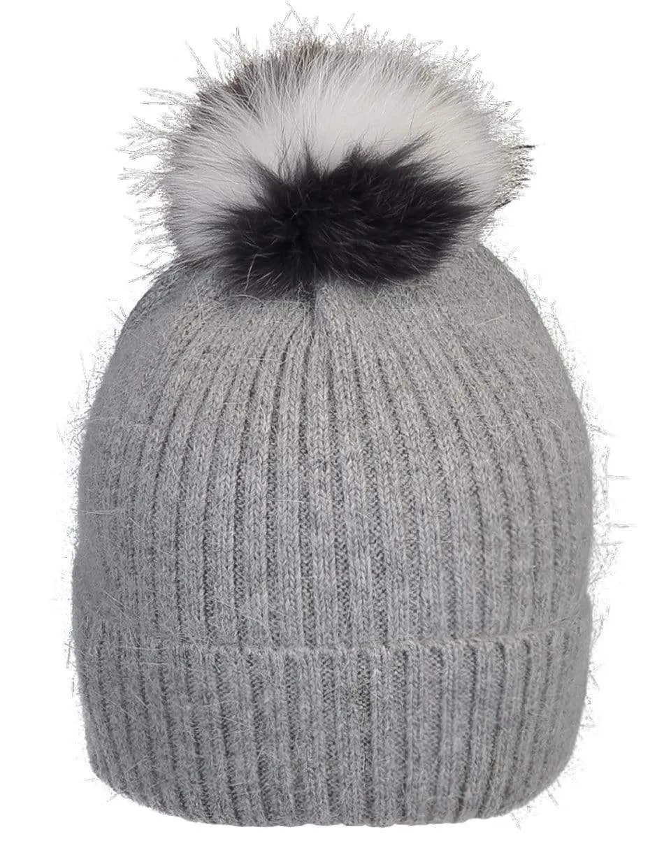 Fox Pompom Knit Hat - Gris