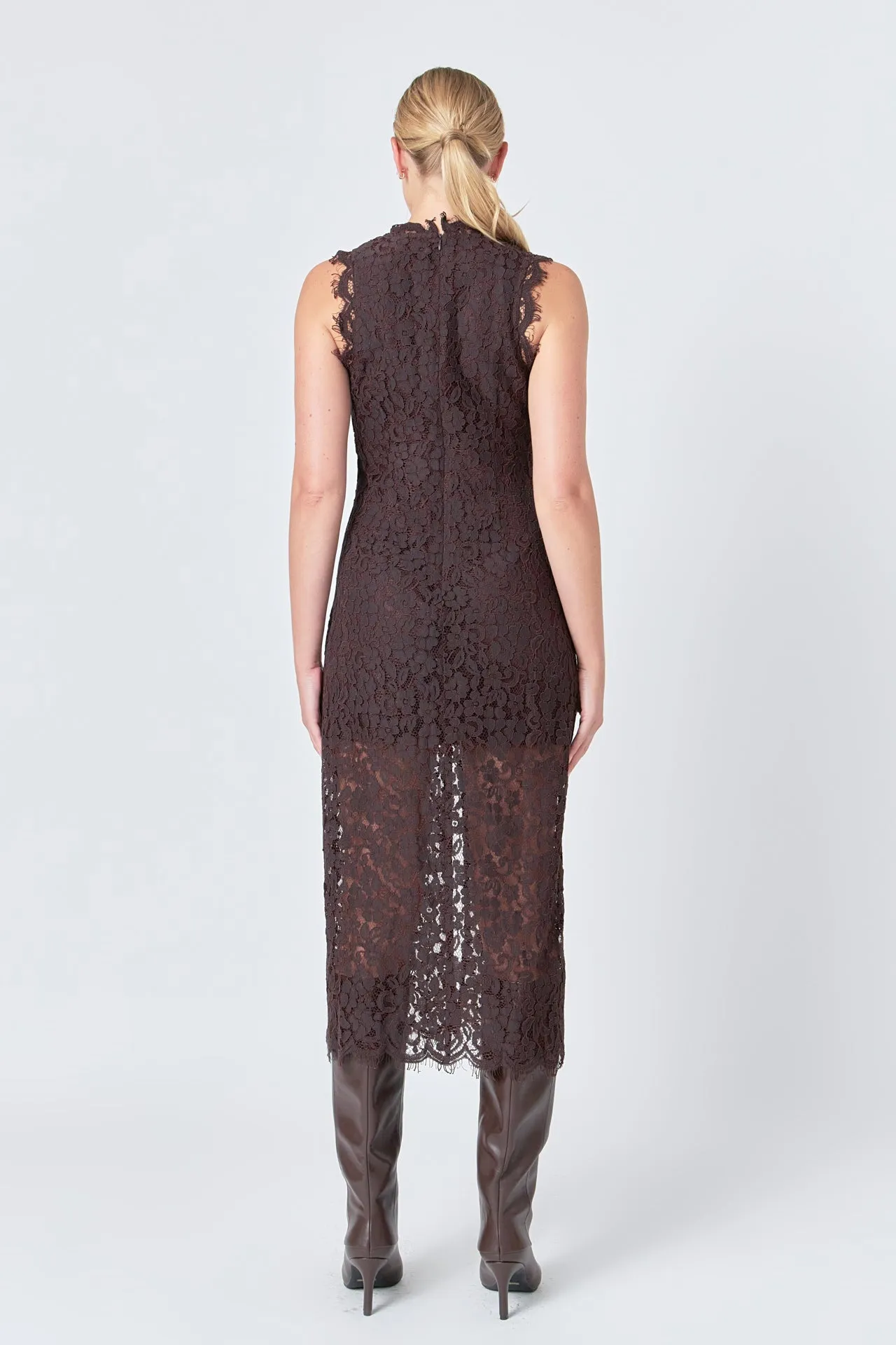 Front Slit Sleeveless Lace Maxi Dress