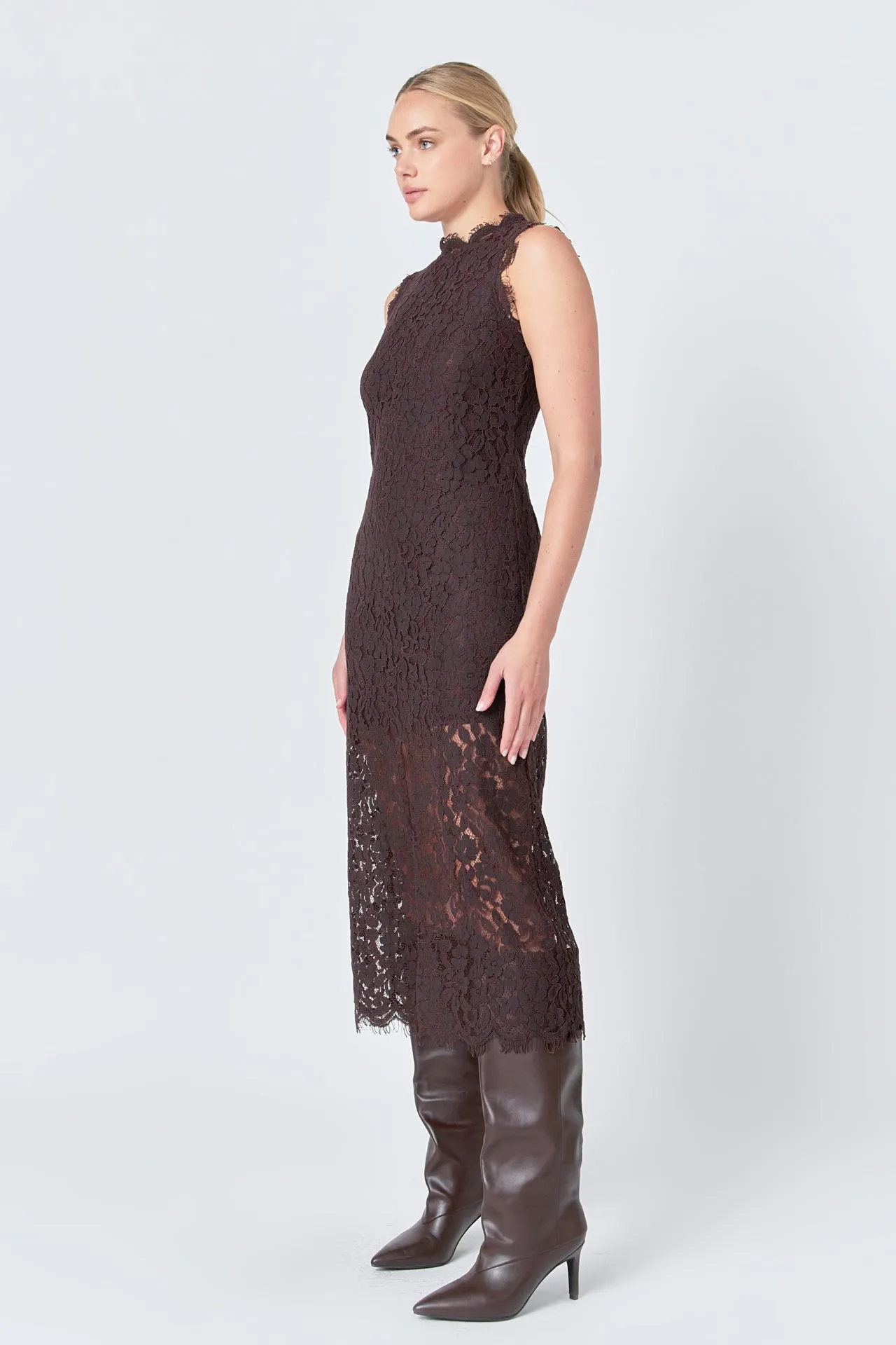 Front Slit Sleeveless Lace Maxi Dress