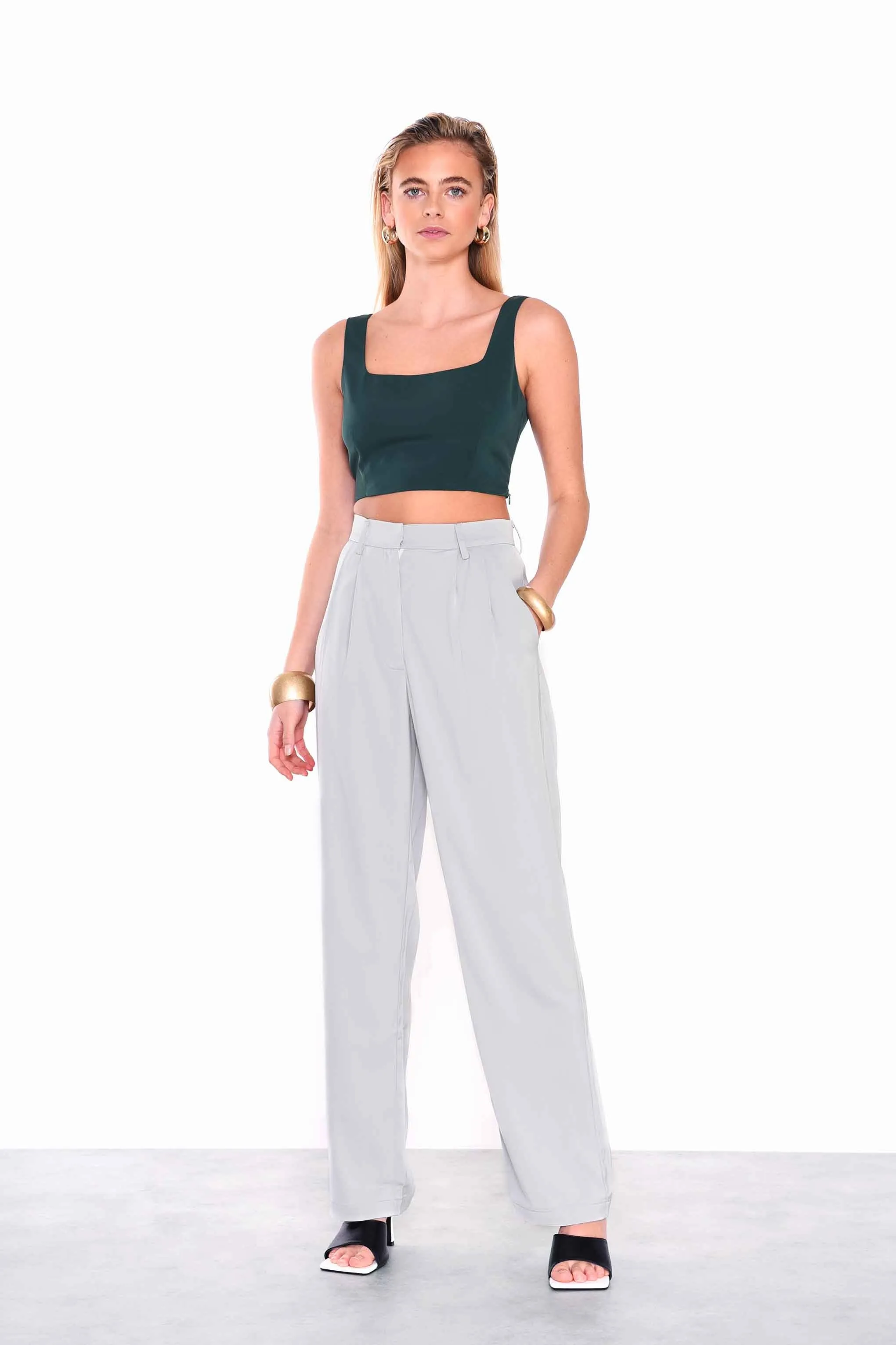 Glamorous Mist Sage High Waisted Tapered Trousers