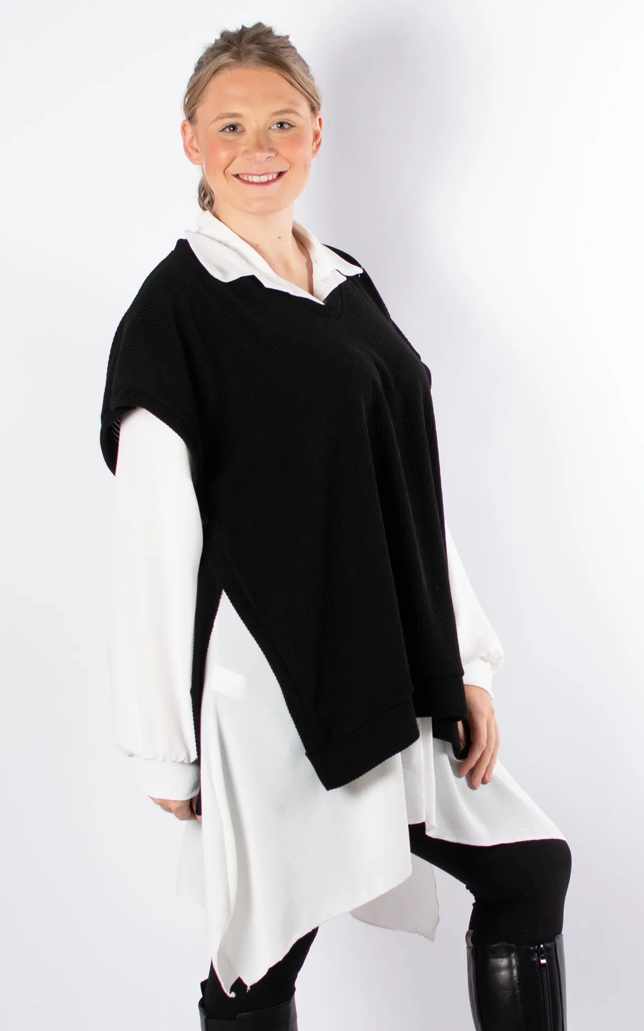 Glenda Layered Shirt Vest | Black