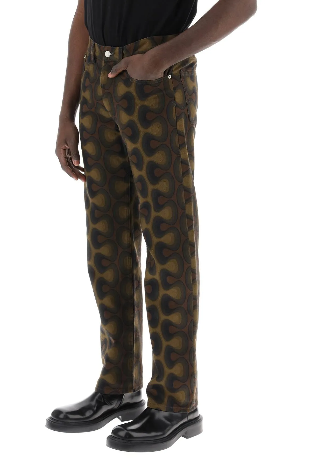 graphic print jeans with seven words