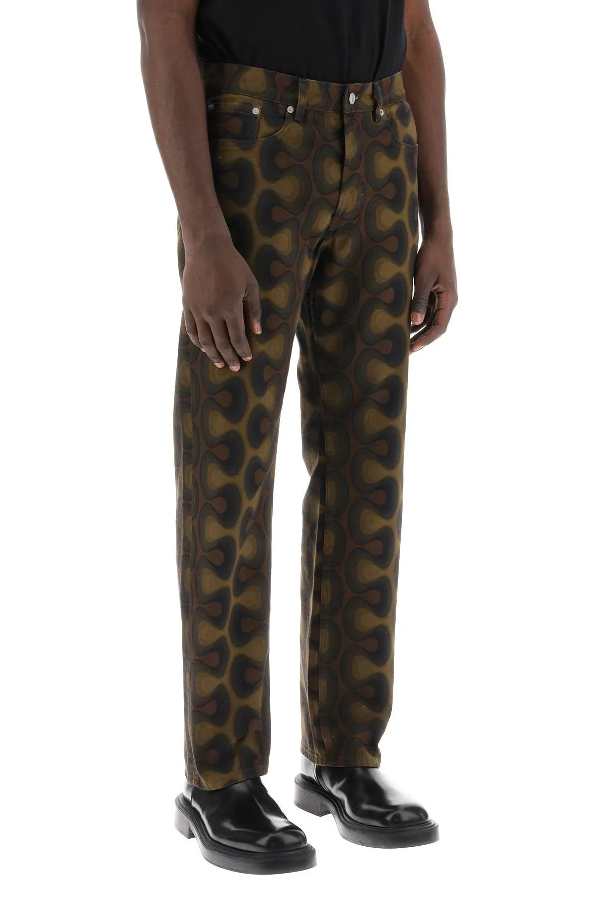 graphic print jeans with seven words