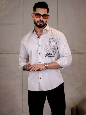 Grey Club Wear Statue of Liberty Printed Satin Cotton Shirt