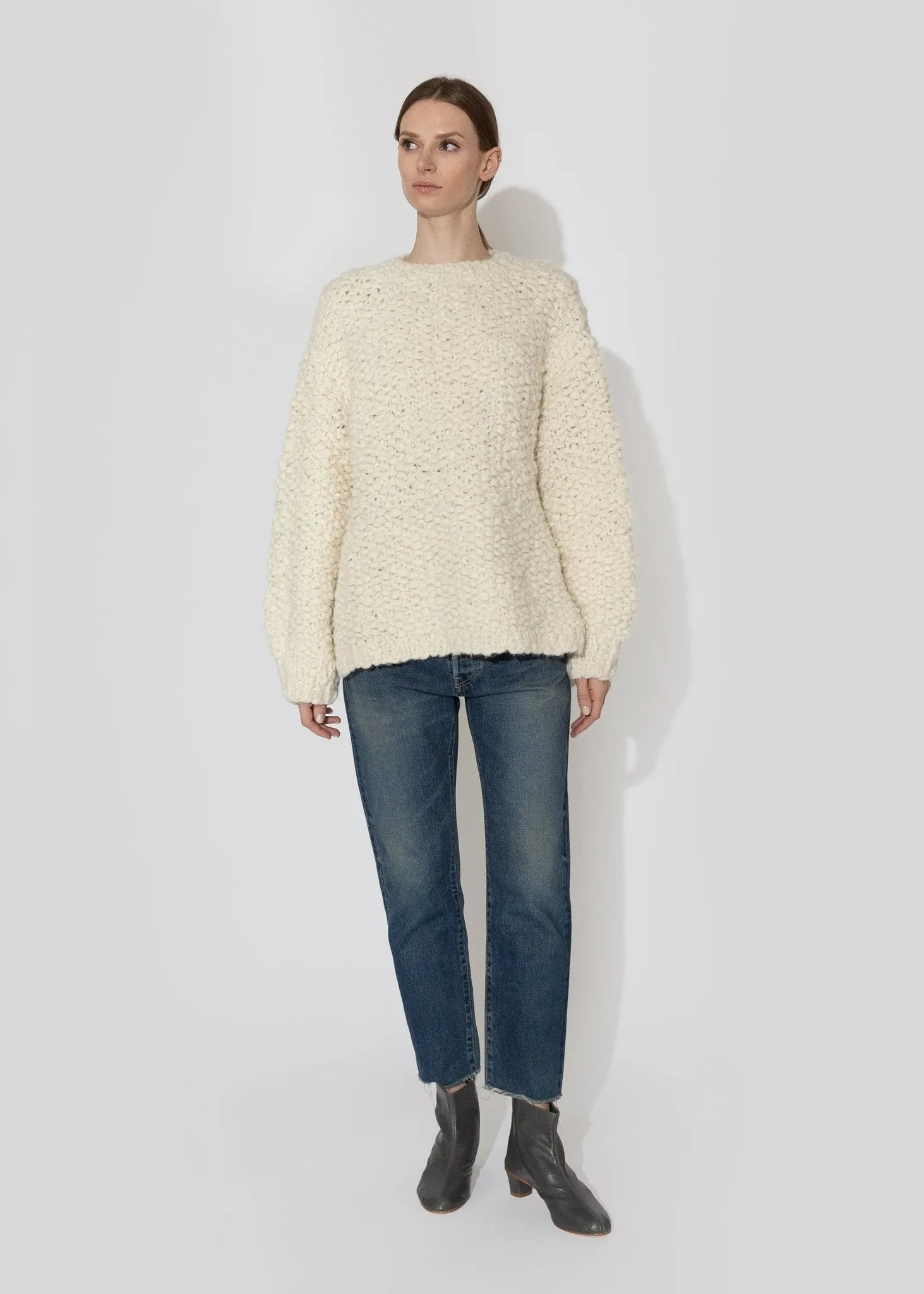 Handknit Matta Crewneck in Raw White
