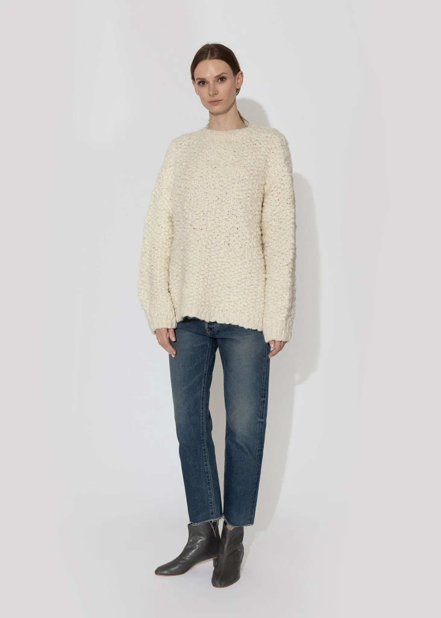 Handknit Matta Crewneck in Raw White