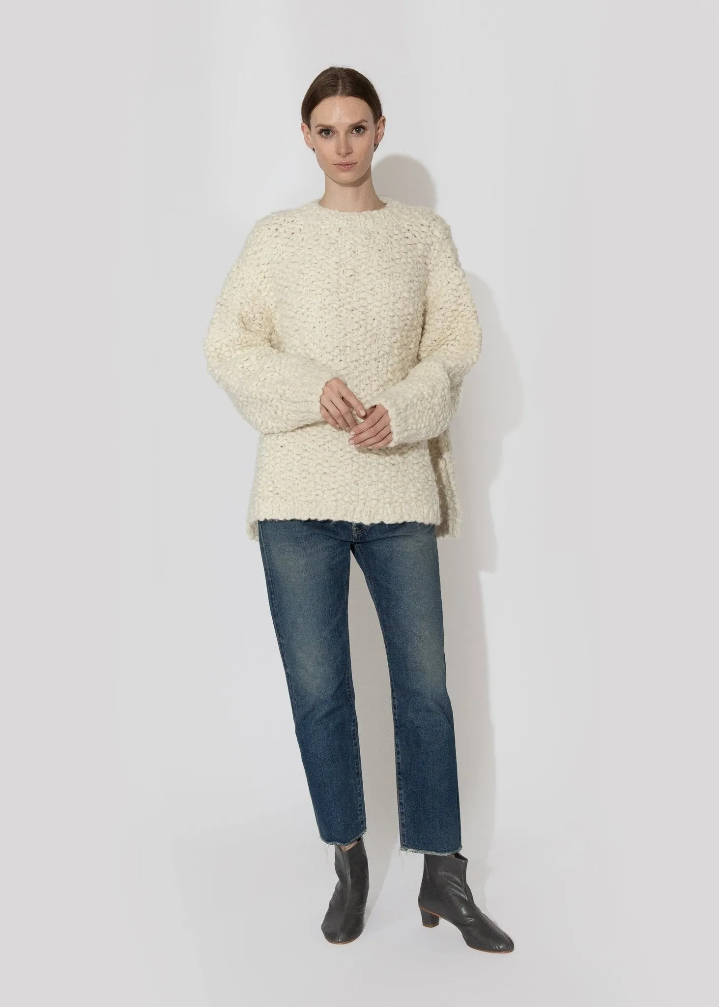 Handknit Matta Crewneck in Raw White