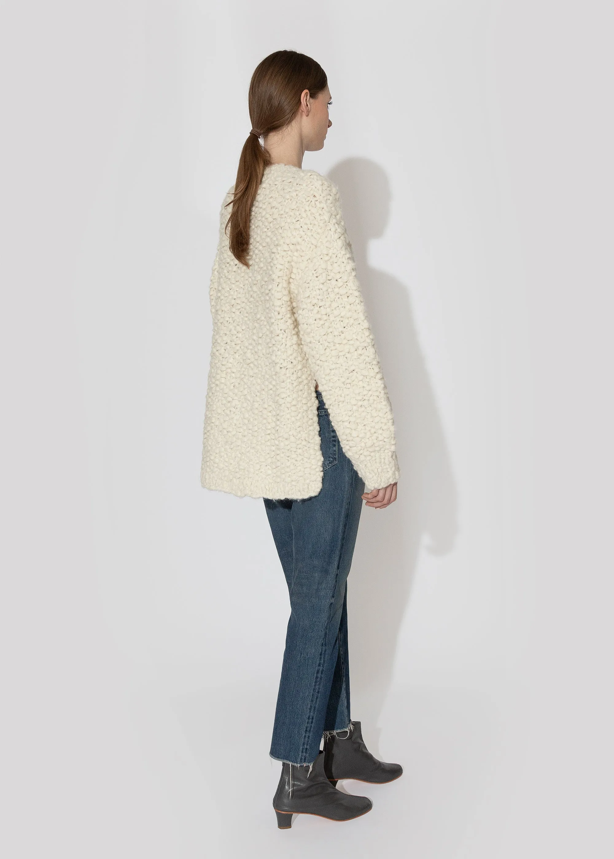Handknit Matta Crewneck in Raw White