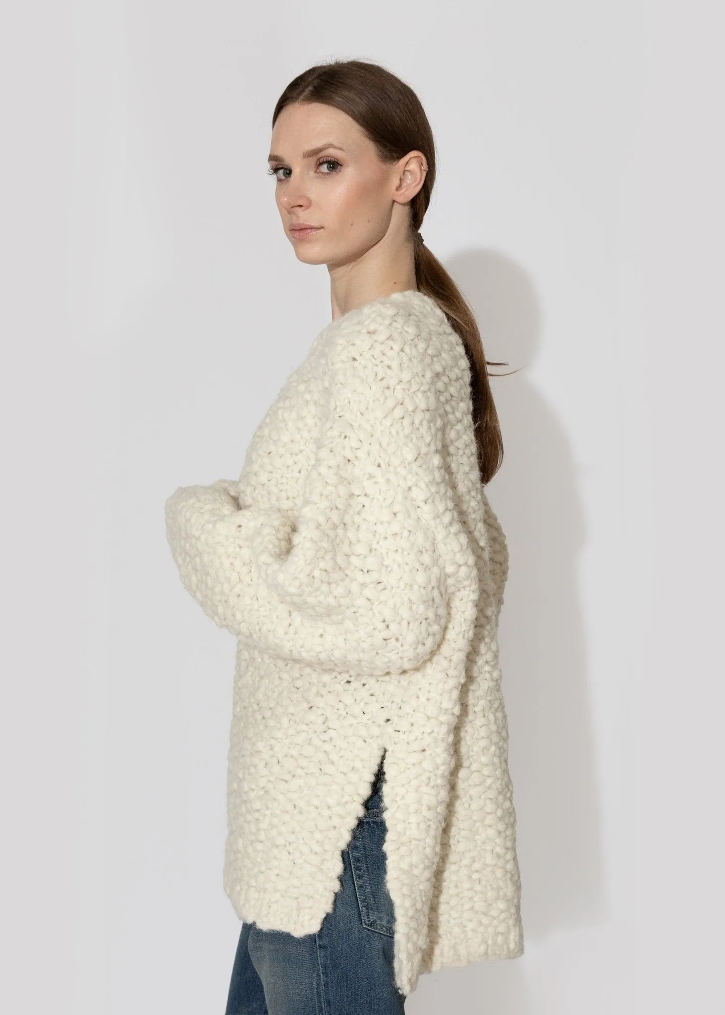 Handknit Matta Crewneck in Raw White