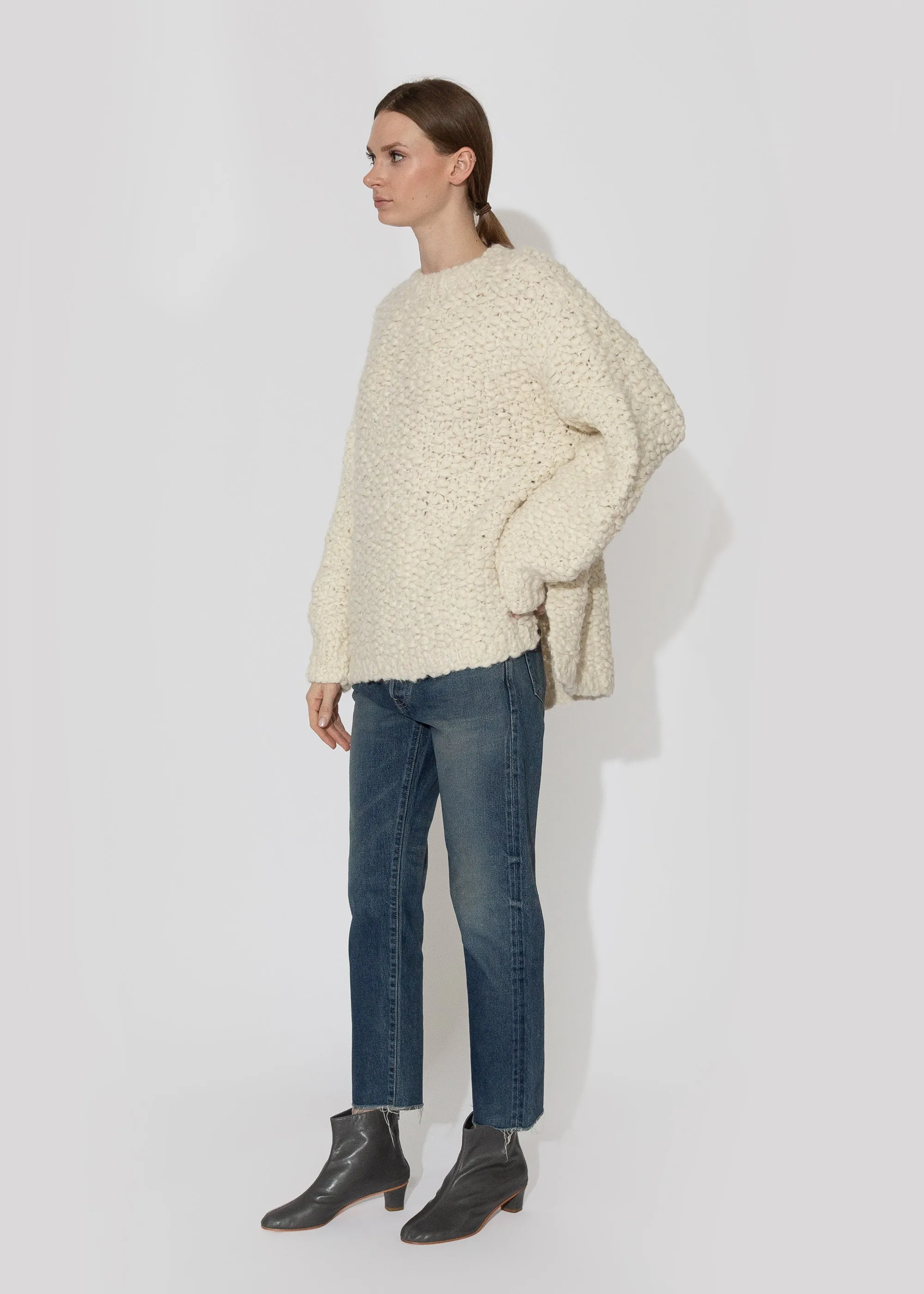 Handknit Matta Crewneck in Raw White