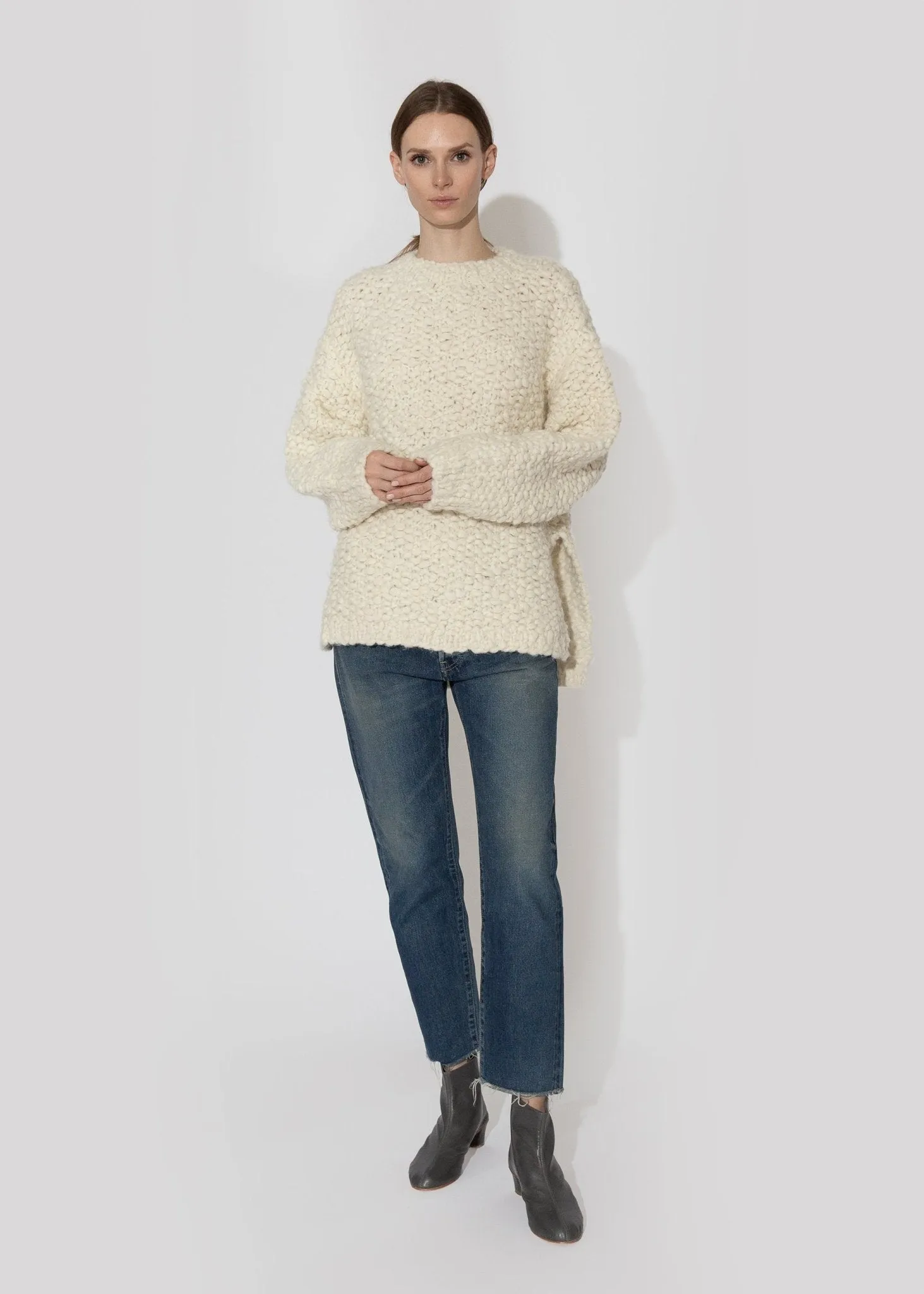 Handknit Matta Crewneck in Raw White