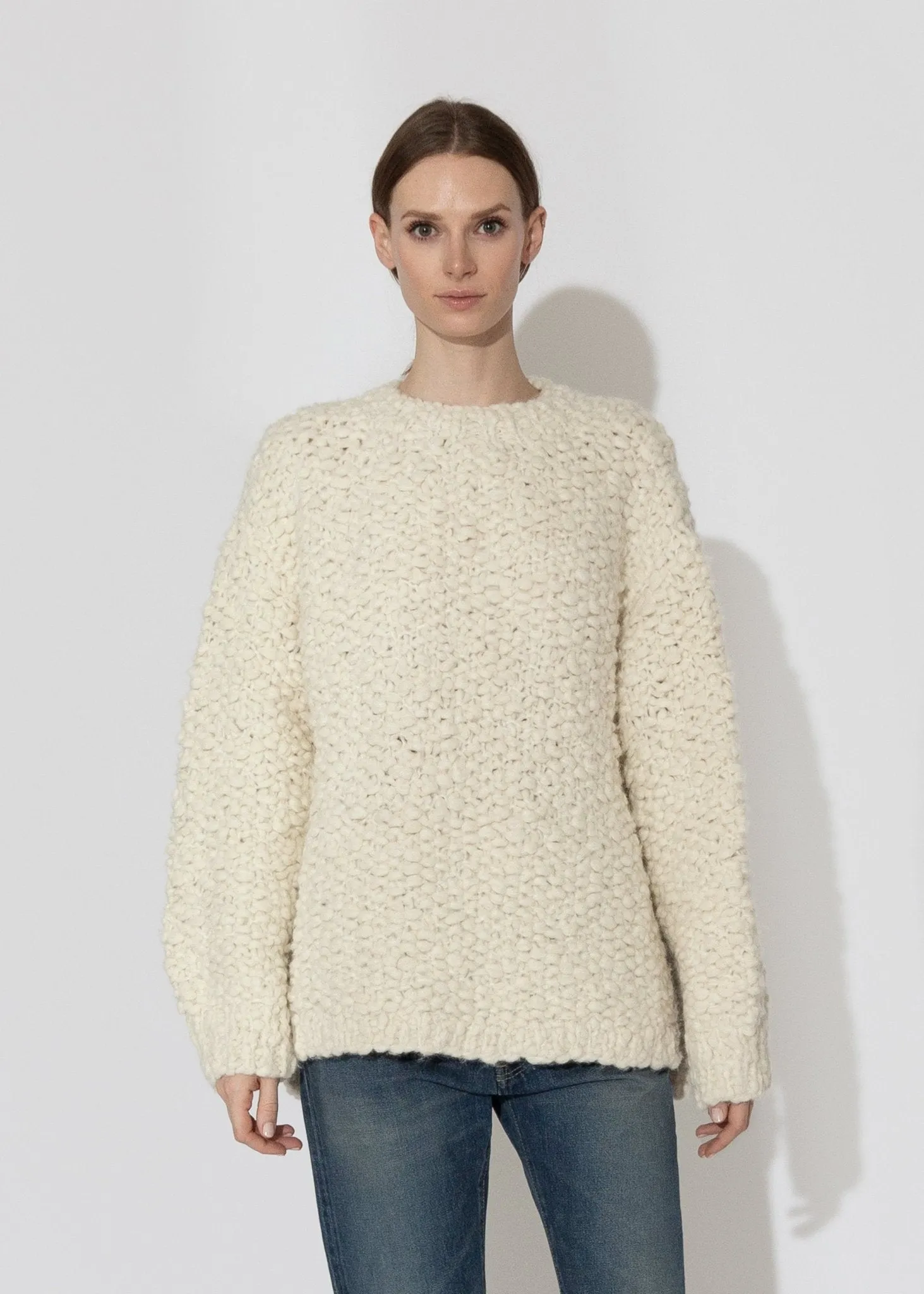 Handknit Matta Crewneck in Raw White