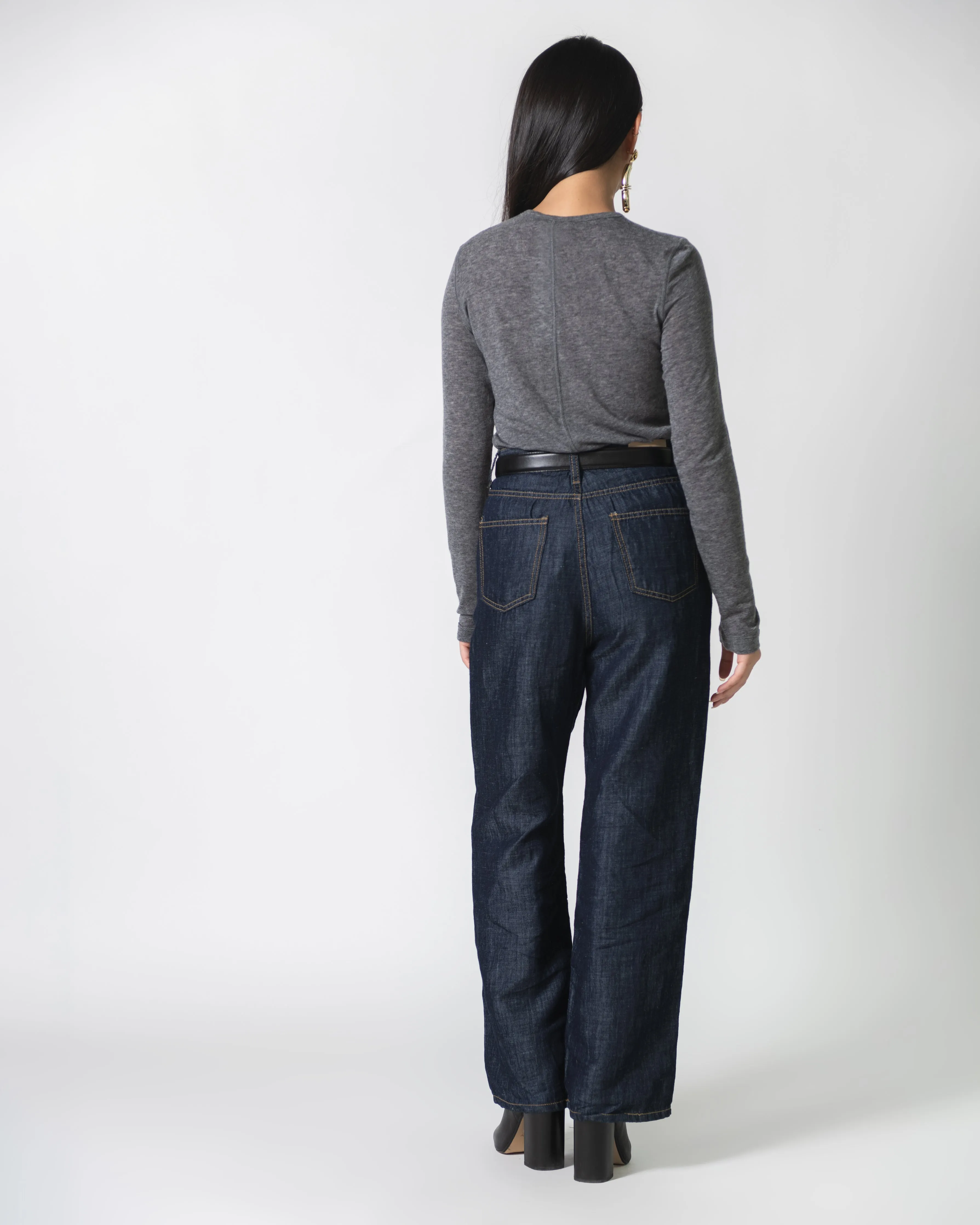 Heather Gray Wool Tencel Crew Neck Top