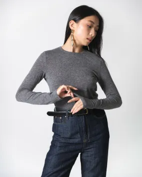 Heather Gray Wool Tencel Crew Neck Top