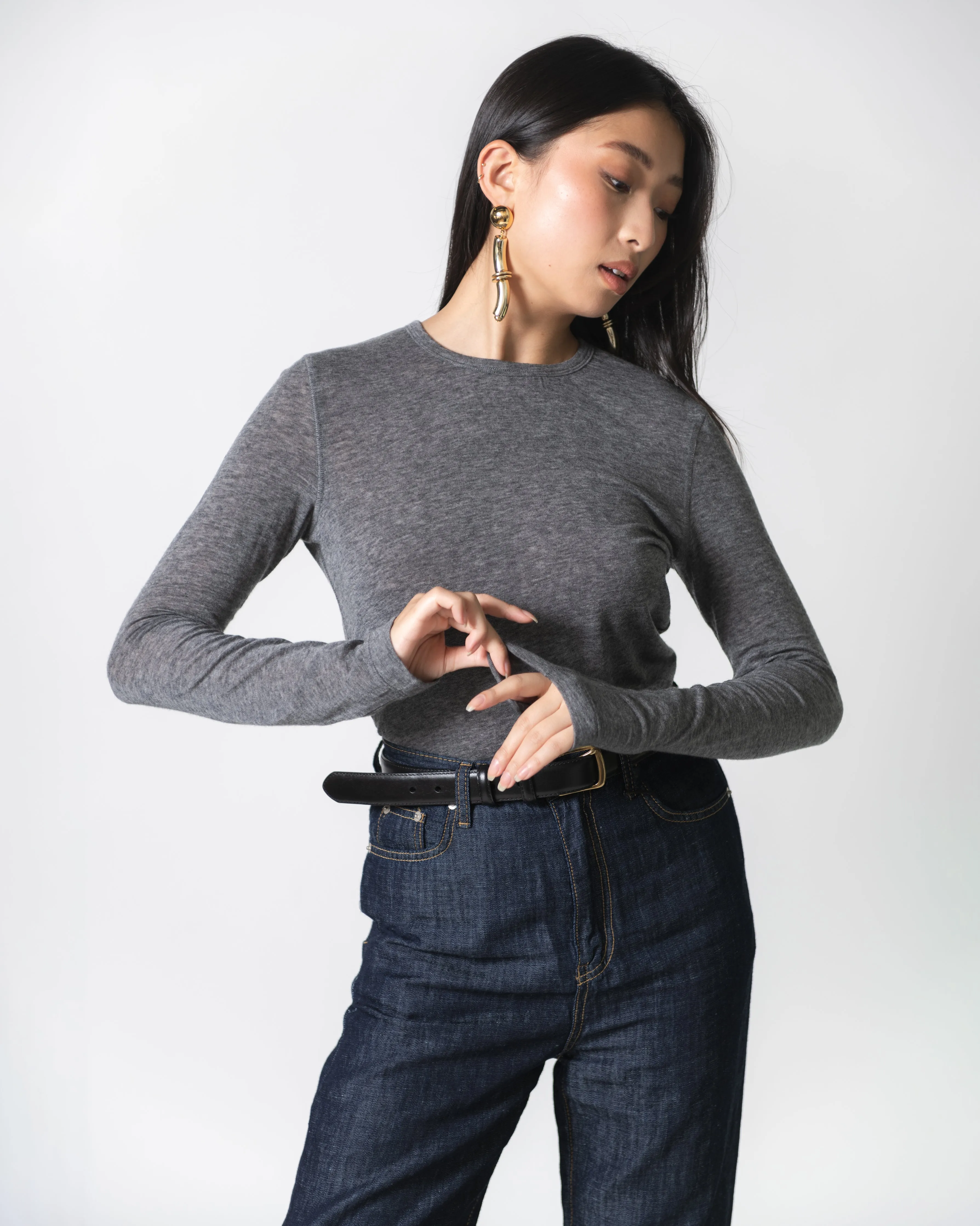 Heather Gray Wool Tencel Crew Neck Top