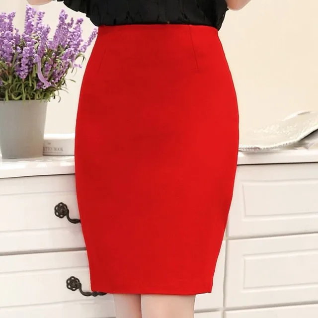 High-Waist Slim Pencil Skirt