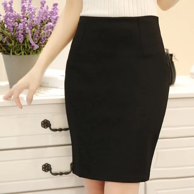 High-Waist Slim Pencil Skirt